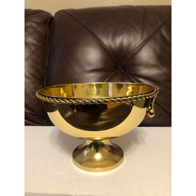 Hollywood Regency Vintage Hollywood Regency Polished Brass Pedestal Bowl With Rope & Tassel Detail For Sale - Image 3 of 6