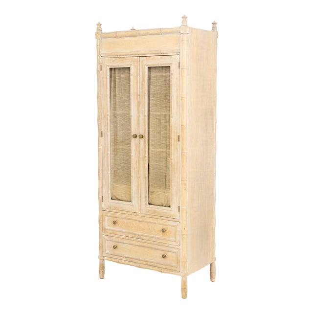 Vintage Distressed Faux Bamboo Armoire For Sale