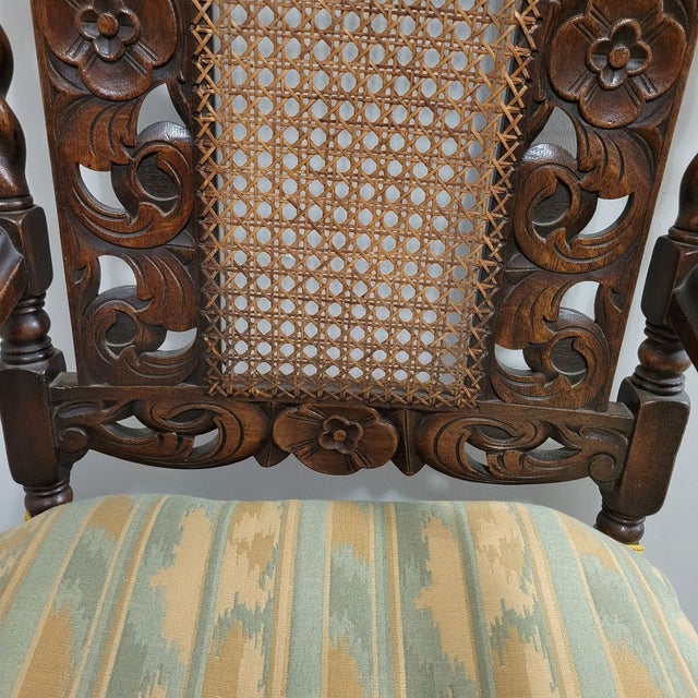 Wood Antique Italian Renaissance Revival Carved Walnut Throne Hall Chair With Putti, Cane Back & Barley Twist Arms For Sale - Image 7 of 15