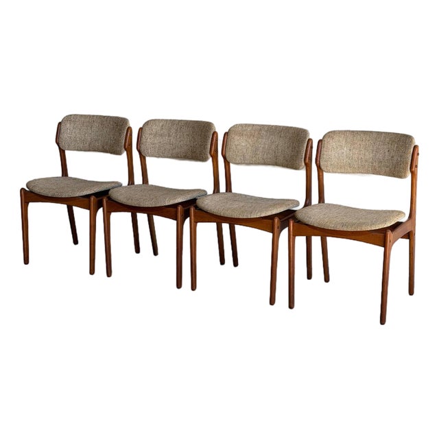 In Style of Erik Buch Model 49 Teak Dining Chairs Set of 4 Fabric Wooden Seating Denmark Mid-Century Modern 1960s For Sale