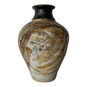 Vintage Pottery Vase With Artistic Abstract Design