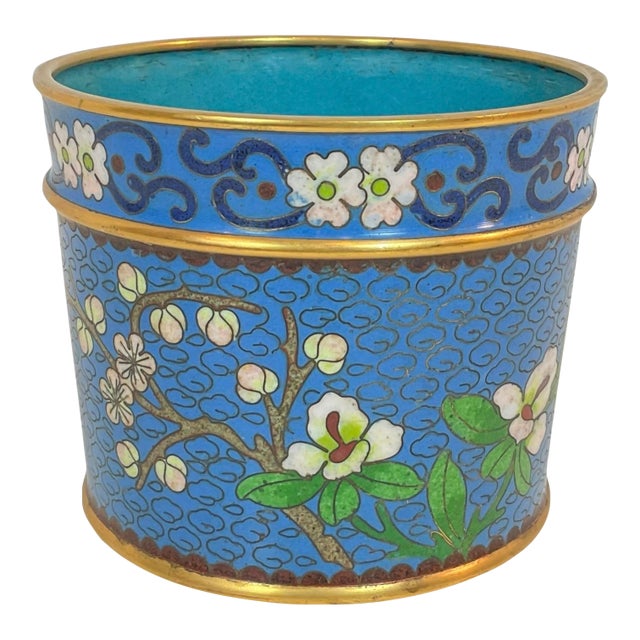 Chinese Brush Pen Holder Blue Color Cloisoné 20th Century For Sale