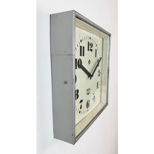 1960s Vintage Industrial Square Wall Clock from Rodopa Chepelare, 1960s For Sale - Image 5 of 18
