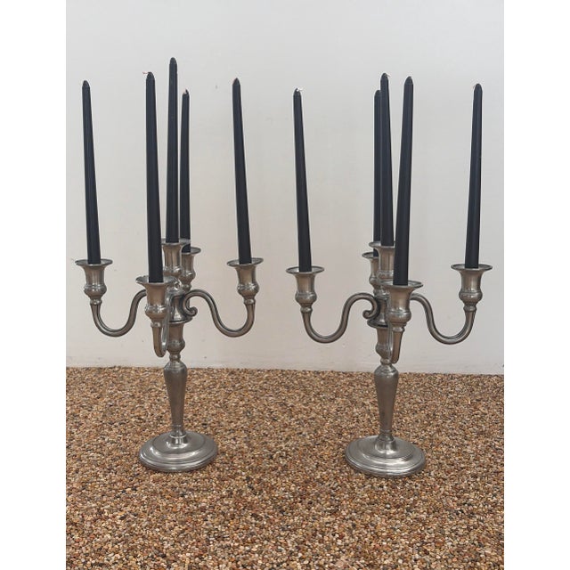 Matching pewter candelabras, Italian, 95% pure, 5 candles. Rare, convertible from 5 candle to single candle. EUROPEAN...