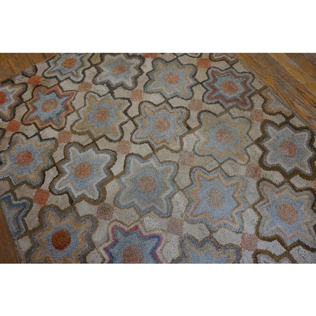 1890s Gray Star Medallion Folk Art Trellis-Lattice Antique American Hooked Rug For Sale - Image 4 of 15