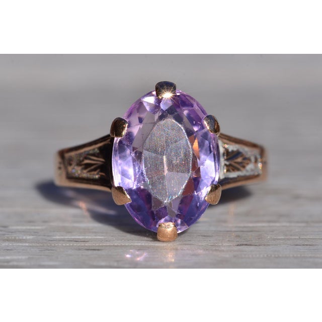 Contemporary The Bickville: Ladies Victorian 14K Rose Gold Cocktail Ring set with Amethyst For Sale - Image 3 of 10