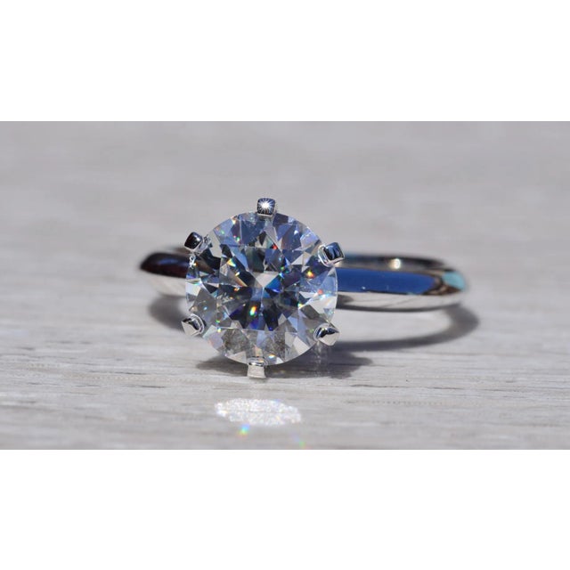 The Tikal: 14K White Gold Solitaire 3CTW Moissanite Engagement Ring For Sale - Image 4 of 10