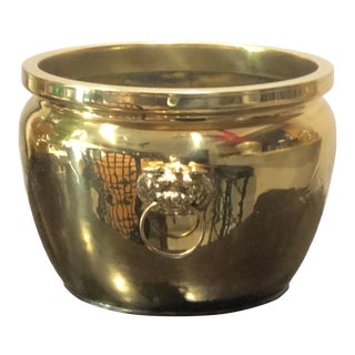 Asian Brass Dragon Head Handles Planter For Sale