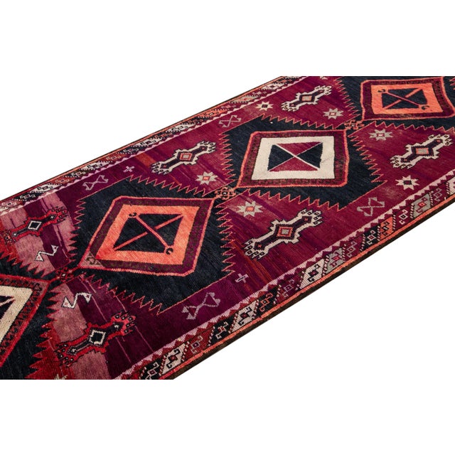 1960s 1960s Vintage Azeri Handmade Burgundy Wool Runner With Tribal Pattern For Sale - Image 5 of 8