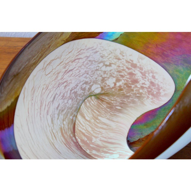 Murano Attributed Art Glass Bowl – Iridescent Cartoccio Form in Ivory & Brown, Hand-Blown Venetian Style Sculptural Centerpiece For Sale - Image 9 of 16