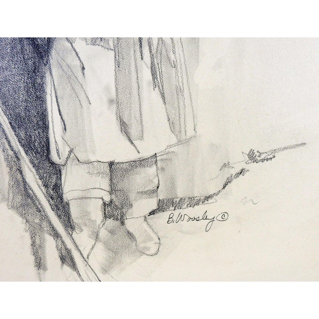 Pencil study on artist board of a Pueblo woman by Brigitte Woosley (20th 21st century) Texas. Signed lower right....