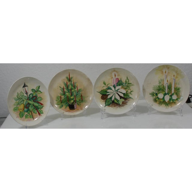 Traditional Vintage 1940s Ucagco Japan Hand Painted Signed Winter Season Christmas Plates- Set of 4 For Sale - Image 3 of 10