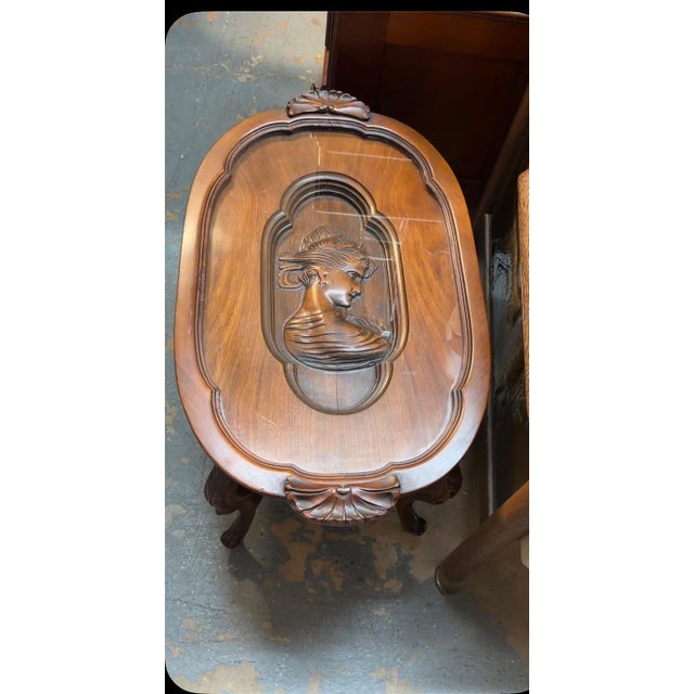 Wood Heavy Hand Carved Cameo Coffee Table With Glass Top Serving Tray 6644 For Sale - Image 7 of 17