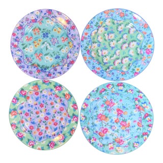 Set of 4 Vintage Floral Chintz Plates For Sale
