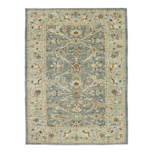 Modern Azure Turkish Sultanabad Rug, 09'03 X 12'03
