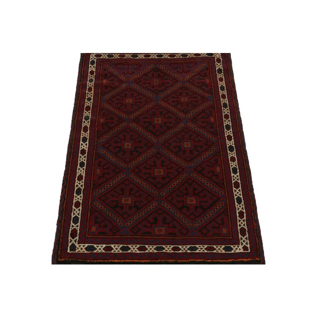 Tribal Rug & Kilim’s Baluch Tribal Rug in Burgundy With Geometric Patterns For Sale - Image 3 of 7