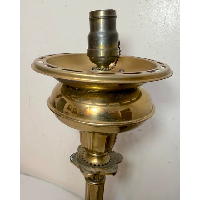Brass Antique Ornate Henry Hooper & Co. Electrified Brass Marble Astral Oil Table Lamp For Sale - Image 8 of 10
