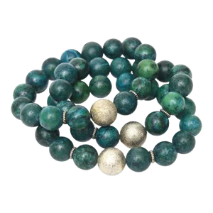 Custom Made Jeweler Turquoise Beaded and Silver Ball Bracelets Set of 3