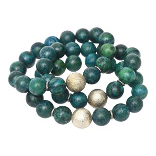 Set of 3 Custom Made Jeweler Turquoise Beaded and Silver Ball Bracelets For Sale