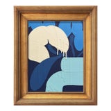 Ron Giusti Mini Orchid Still Life Navy Cream Acrylic Painting For Sale