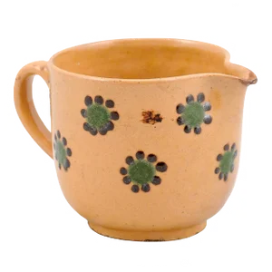 19th Century Rustic French Peach Glazed Pitcher with Green & Chocolate Décor