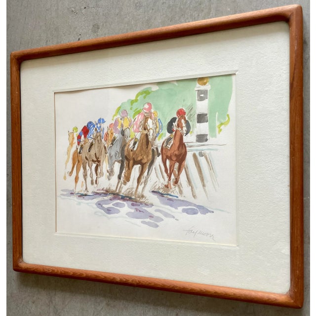 American Horse Racing Watercolor by Jay Moore From 80's For Sale - Image 3 of 10