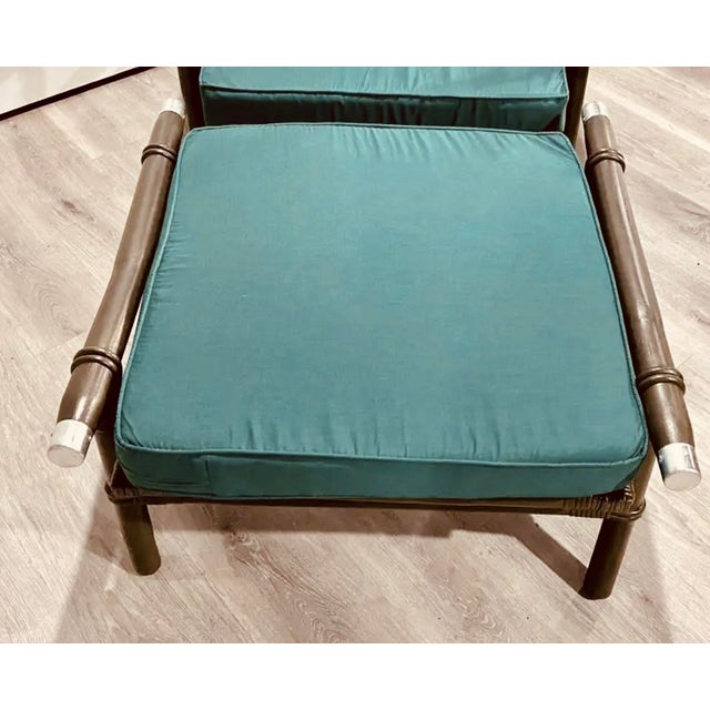 1950s Ficks Reed Rattan Campaign Style Far Horizons Lounge Chair & Ottoman by John Wisner For Sale - Image 11 of 12