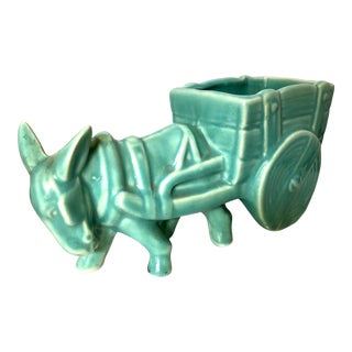 Vintage 1940’s Pottery Donkey With Cart Planter For Sale