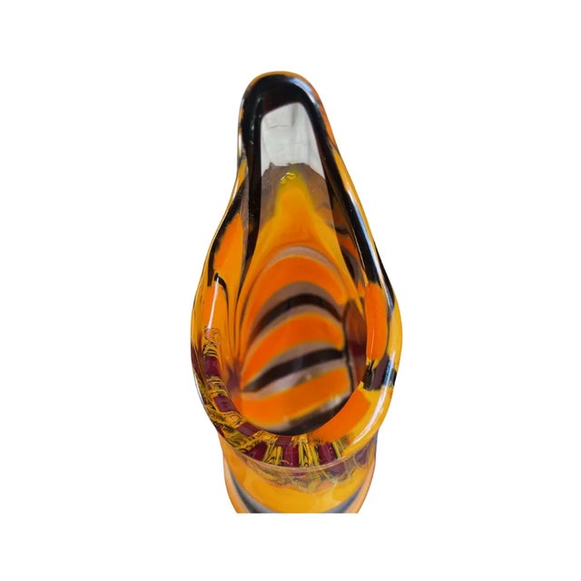 1960s Striped, Orange, With Red and Deep Purple Studio Glass Vase by Italian Glass Artist Afro Cellotto For Sale In Boston - Image 6 of 8