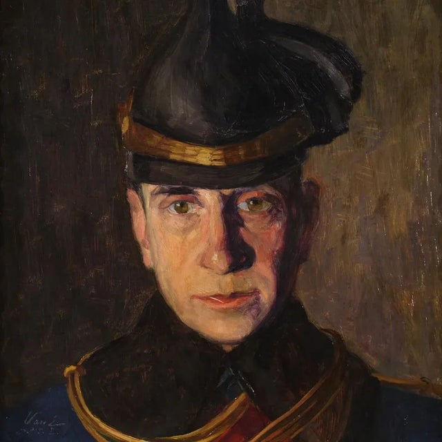Vass E., Portrait of a Soldier, 1915, Oil on Cardboard For Sale - Image 4 of 16