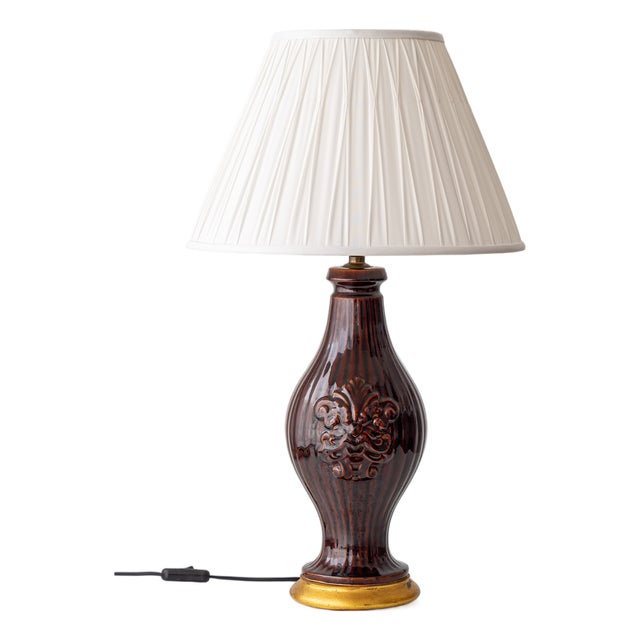 Manises Chocolate Brown Glazed Table Lamp, Spain, 1960s For Sale