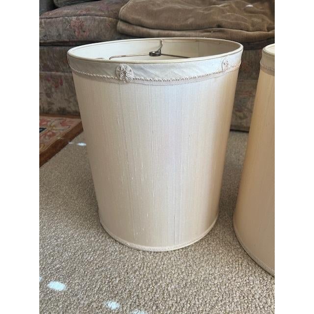 Pair of Tall Vintage Silk Dupioni Drum Lamp Shades. For Sale - Image 4 of 10