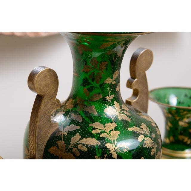 Bohemian Green Glass Vase With Painting Decoration For Sale In West Palm - Image 6 of 8