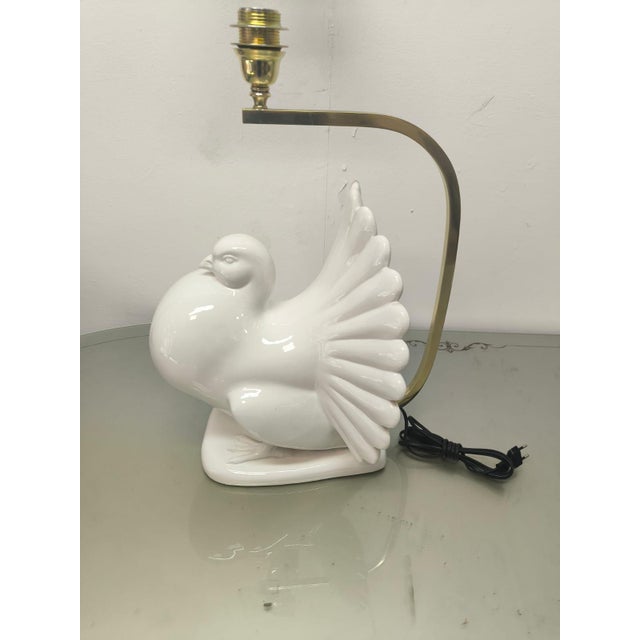 Pigeon-Shaped Porcelain Lamp with Fabric Lampshade, 1970s For Sale - Image 4 of 18