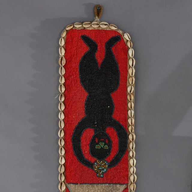 Three Antique Nigerian Yoruba Figural Beaded Items With Shells: 2 Sashes & Bag For Sale - Image 4 of 9