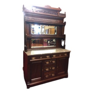 Antique Marble Top Buffet, Display Cabinet For Sale