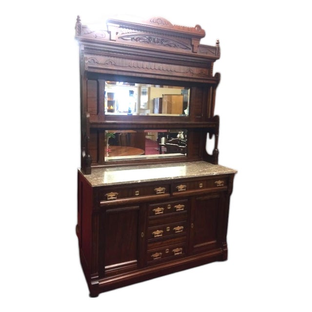 Antique Marble Top Buffet, Display Cabinet For Sale