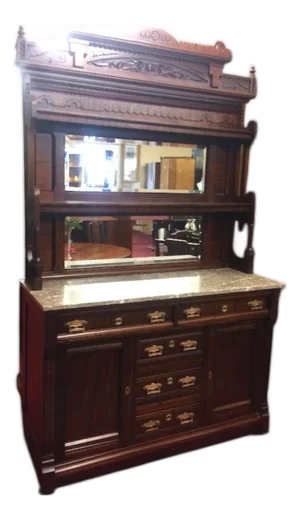 Antique Marble Top Buffet, Display Cabinet