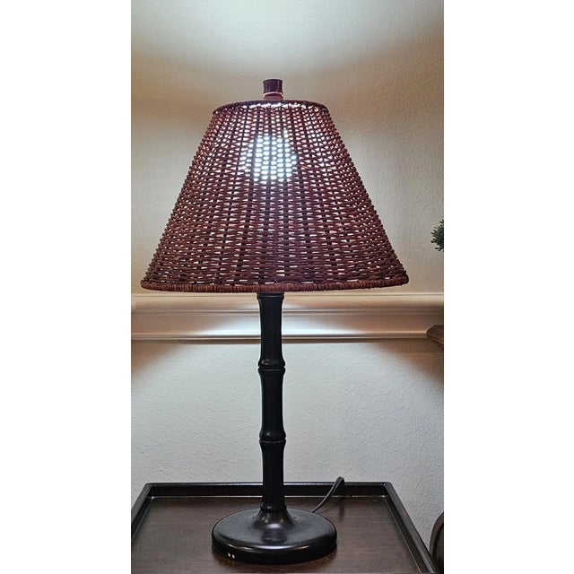 Mid-Century Modern Vintage Rattan Table Lamp For Sale - Image 3 of 10