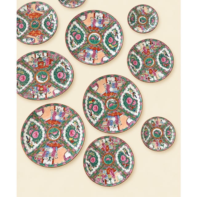1920s Antique Famille Rose Medallion Plates- 17 Piece Set For Sale - Image 5 of 17