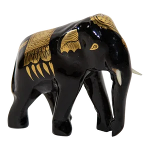1980s Black and Gold Lacquered Thai Elephant Sculpture