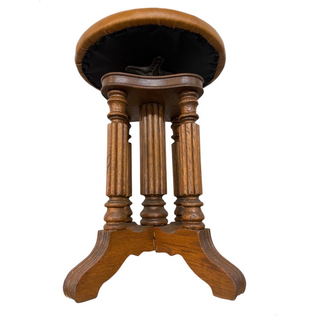 Antique Victorian Oak Piano Stool For Sale - Image 4 of 5