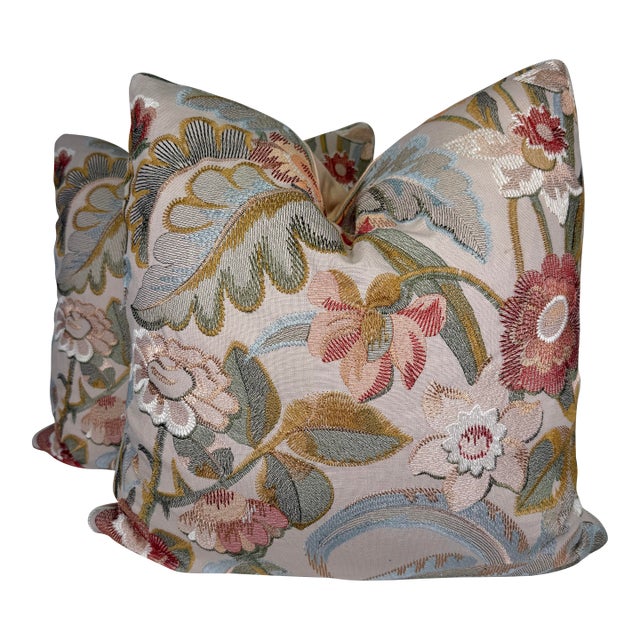 Cowtan & Tout "Tapestry Flowers" in Coral 22" Pillows-a Pair For Sale