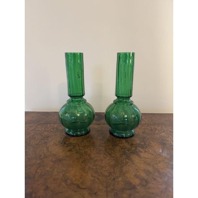 Antique Green Glass Vases, 1900s, Set of 2 For Sale - Image 3 of 7