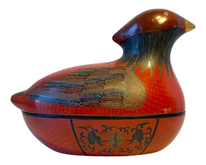 1930s Chinese Red Lacquer Wood Pheasant Box