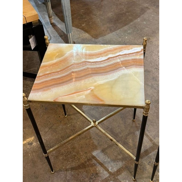Transitional Pair of French Directoire’ Style Steel and Onyx Side Tables For Sale - Image 3 of 7
