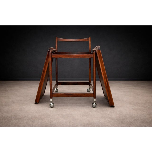 Brown Sergio Rodrigues Brazilian Rosewood Bar Cart With Removable Trays, 1960s For Sale - Image 8 of 12