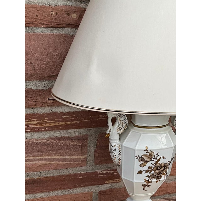 Ceramic Swan Neck Porcelain Table Lamp with Fabric Shade from Gerold Tettau, 1950s For Sale - Image 7 of 11