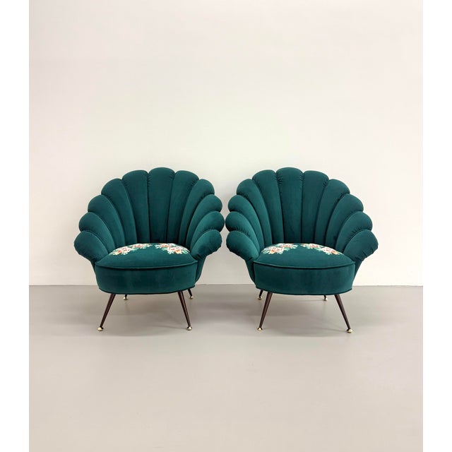 Metal Contemporary Gucci Velvet Shell Armchairs With Embroidered Floral Seats - Pair For Sale - Image 7 of 7