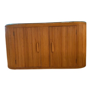 Mid-Century Modern Pencil Reed Rattan Oval Demilune Credenza For Sale